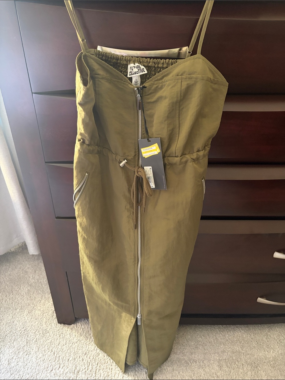 Free People Olive Utility Zip-Front Midi Dress